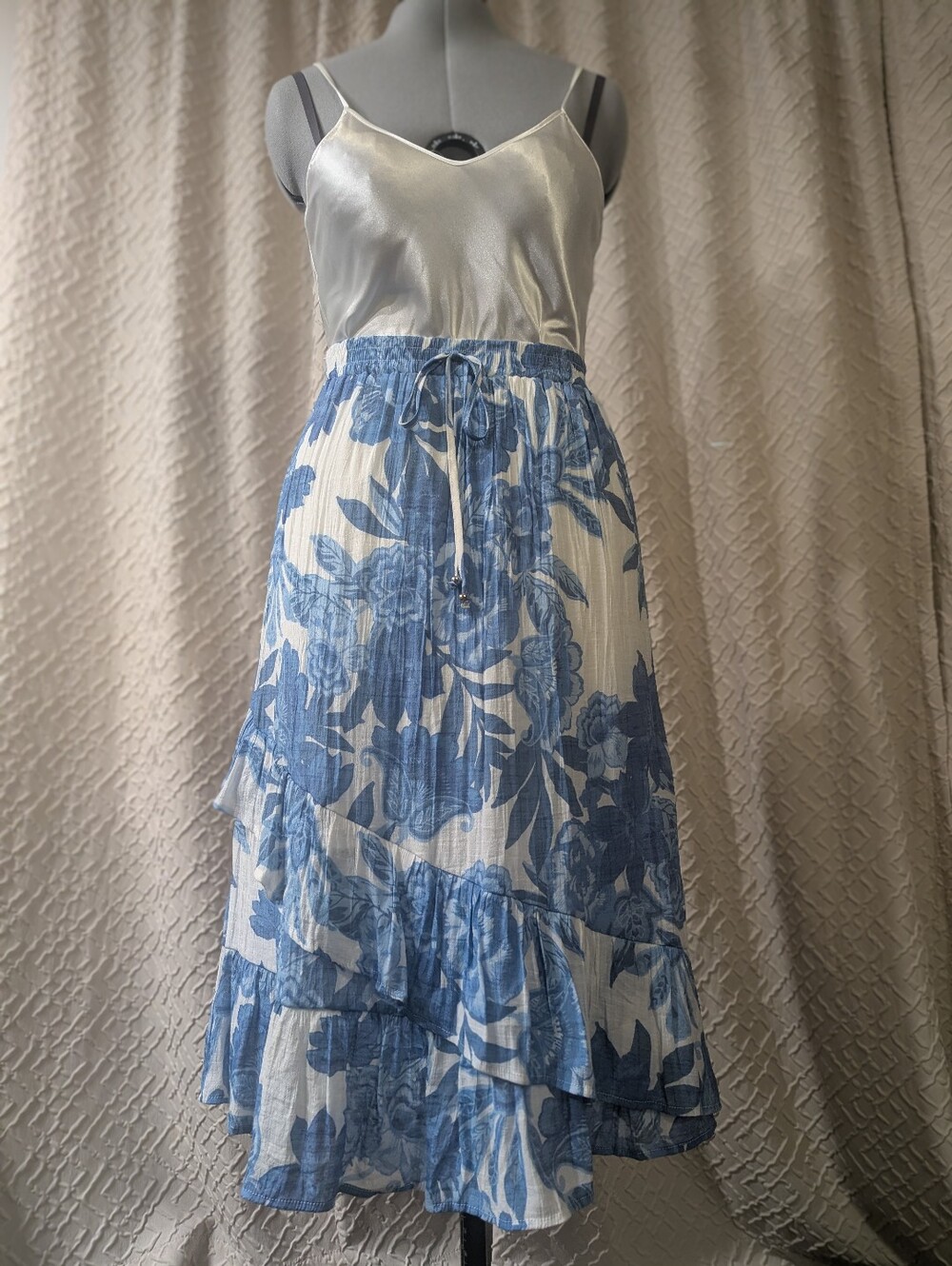 Mlle Gabrielle Blue and White Floral Maxi Skirt
